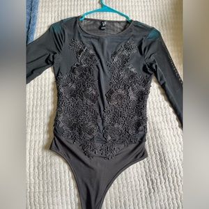 Floral Mesh Black BodySuit